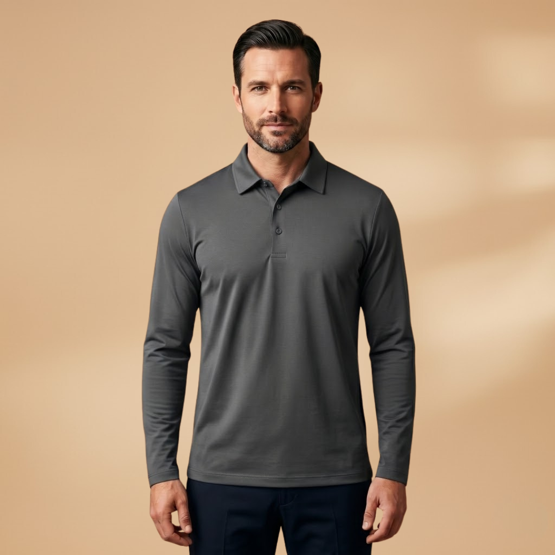 Men's Polo Shirt with Stretch Fabric and Structured Collar