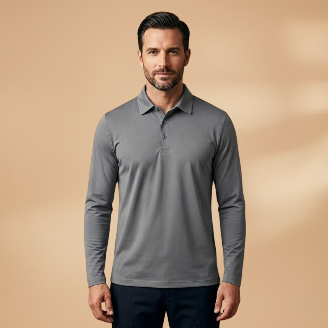 Men's Polo Shirt with Stretch Fabric and Structured Collar