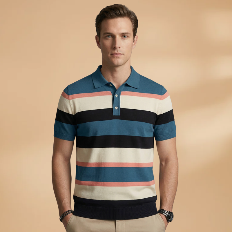Men’s Polo Top with V-Neck and Button Placket