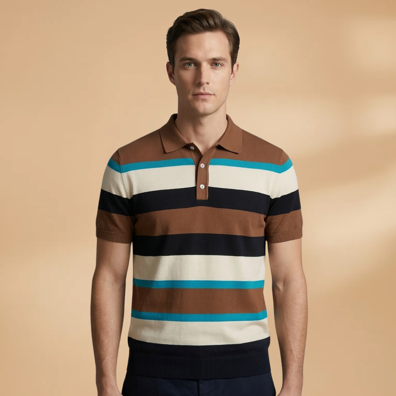 Men’s Polo Top with V-Neck and Button Placket
