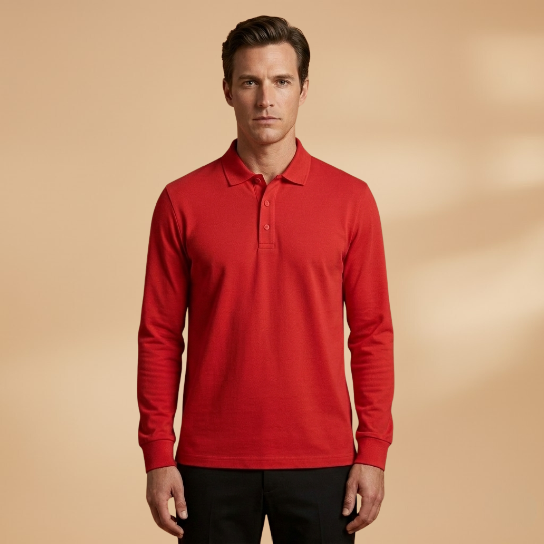 Men's Polo with Buttoned Collar and Long Sleeves