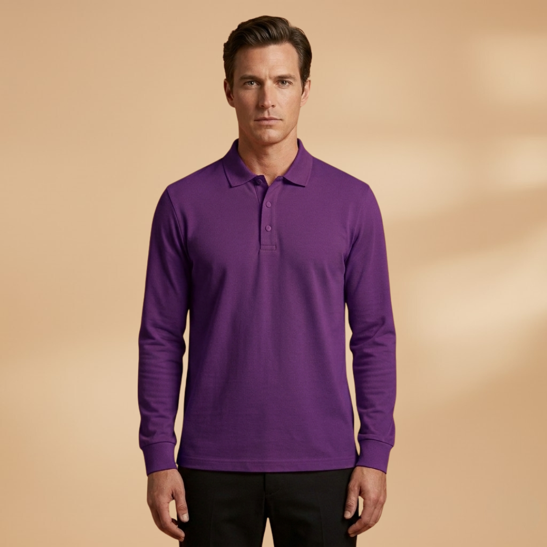 Men's Polo with Buttoned Collar and Long Sleeves