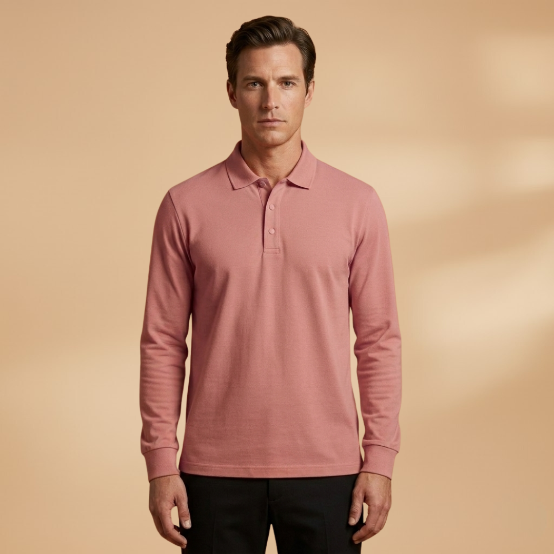 Men's Polo with Buttoned Collar and Long Sleeves