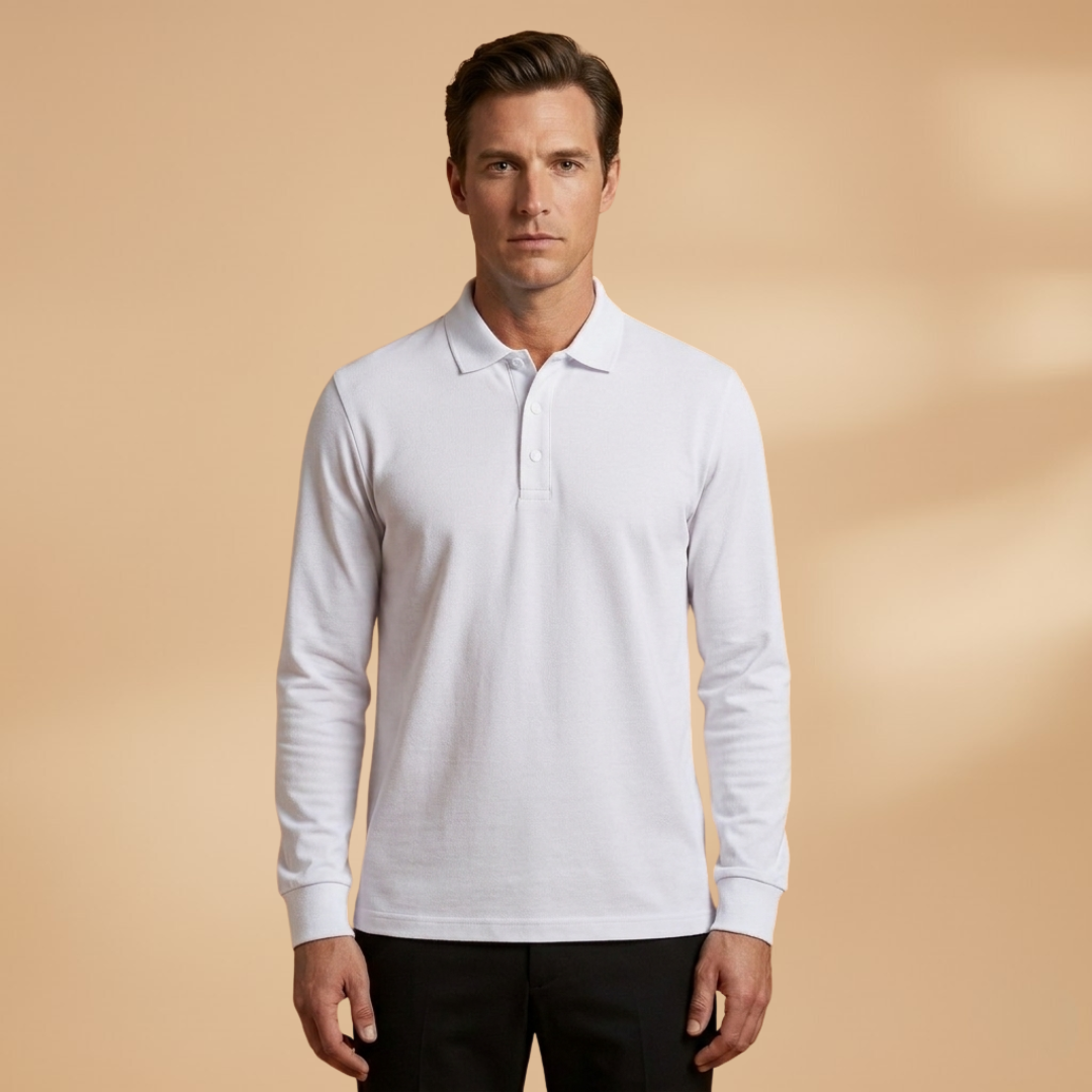 Men's Polo with Buttoned Collar and Long Sleeves