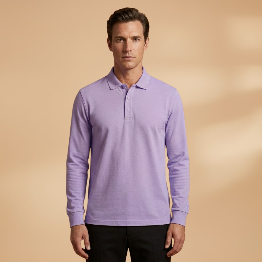 Men's Polo with Buttoned Collar and Long Sleeves