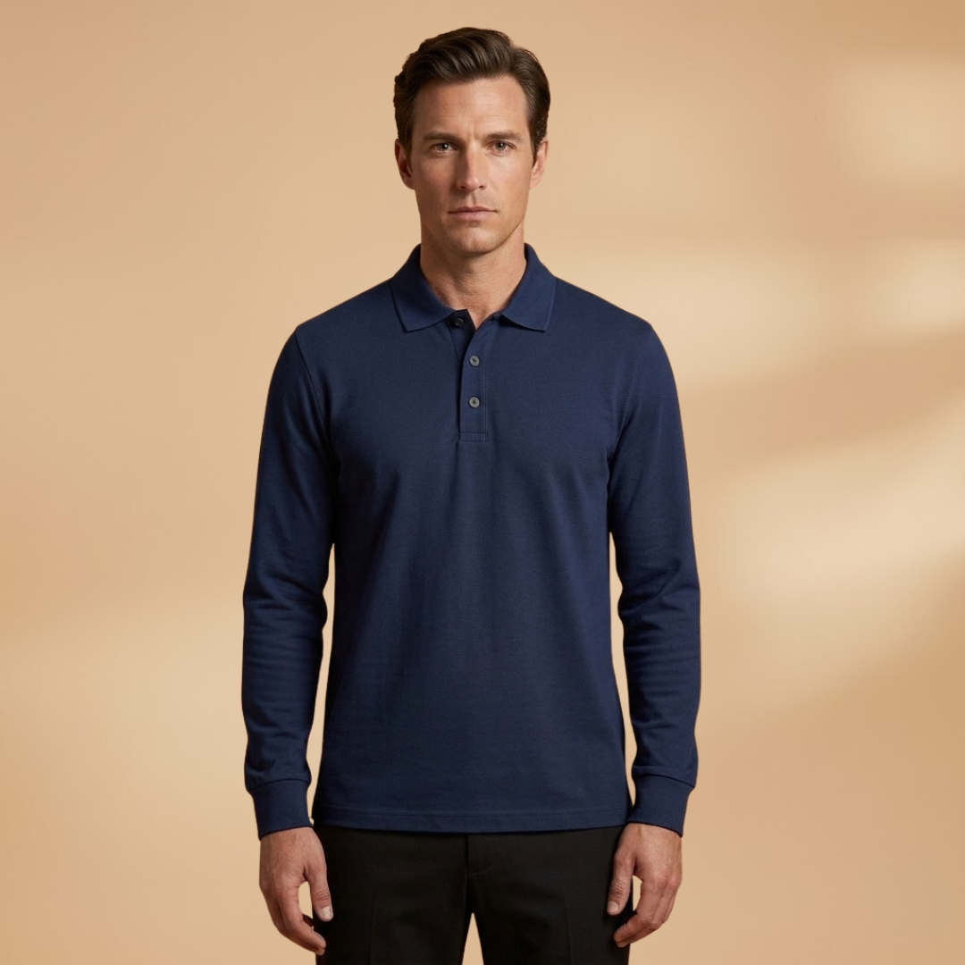 Men's Polo with Buttoned Collar and Long Sleeves