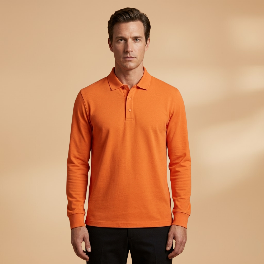 Men's Polo with Buttoned Collar and Long Sleeves