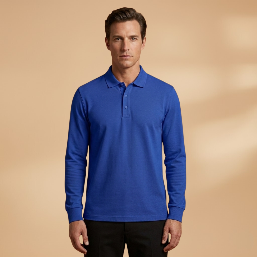Men's Polo with Buttoned Collar and Long Sleeves