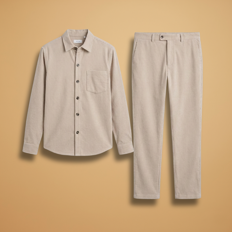 Shirt & Trousers Set with Stripe Pattern and Button-Down Shirt
