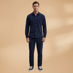 Shirt & Trousers Set with Stripe Pattern and Button-Down Shirt