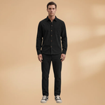 Shirt & Trousers Set with Stripe Pattern and Button-Down Shirt
