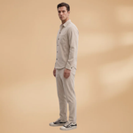 Shirt & Trousers Set with Stripe Pattern and Button-Down Shirt