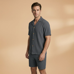 Short-Sleeved Set with Button-Up Shirt and Matching Shorts