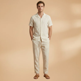 Summer Pajama Set with Button-Up Shirt and Elastic Waistband