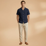 Summer Pajama Set with Button-Up Shirt and Elastic Waistband