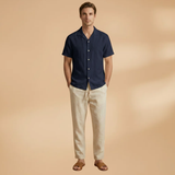 Summer Pajama Set with Button-Up Shirt and Elastic Waistband
