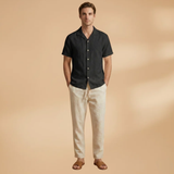 Summer Pajama Set with Button-Up Shirt and Elastic Waistband