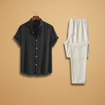 Summer Pajama Set with Button-Up Shirt and Elastic Waistband