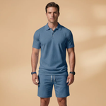 Summer Polo Set with Shirt and Elastic Waistband Shorts