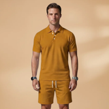 Summer Polo Set with Shirt and Elastic Waistband Shorts