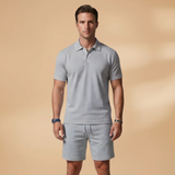 Summer Polo Set with Shirt and Elastic Waistband Shorts