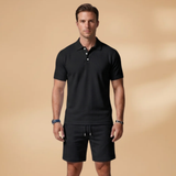 Summer Polo Set with Shirt and Elastic Waistband Shorts