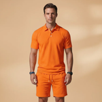 Summer Polo Set with Shirt and Elastic Waistband Shorts