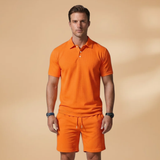 Summer Polo Set with Shirt and Elastic Waistband Shorts
