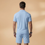 Summer Polo Set with Shirt and Elastic Waistband Shorts