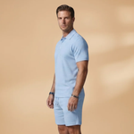 Summer Polo Set with Shirt and Elastic Waistband Shorts