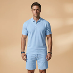 Summer Polo Set with Shirt and Elastic Waistband Shorts