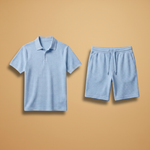 Summer Polo Set with Shirt and Elastic Waistband Shorts