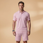 Summer Polo Set with Shirt and Elastic Waistband Shorts