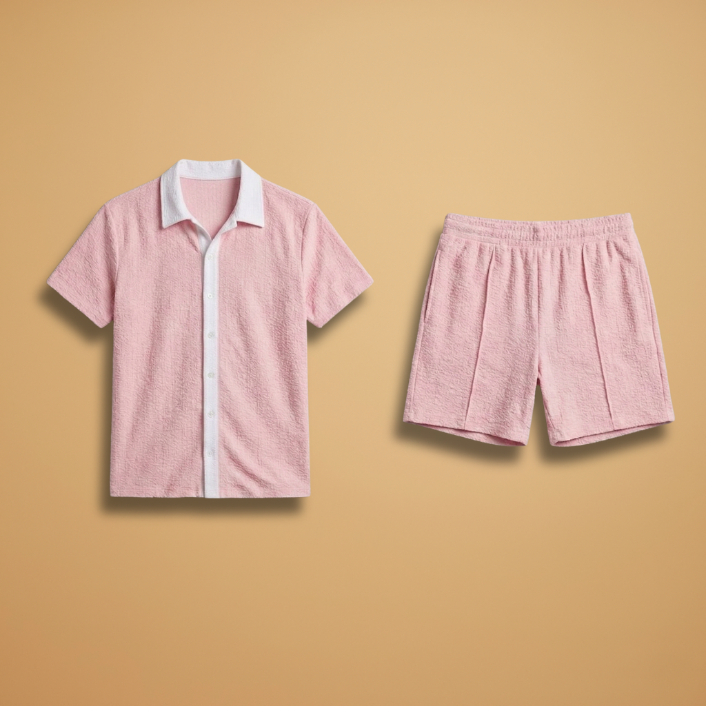 Summer Set with Button Shirt and Drawstring Shorts