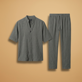Summer Set with Long-Sleeve Shirt and Drawstring Trousers
