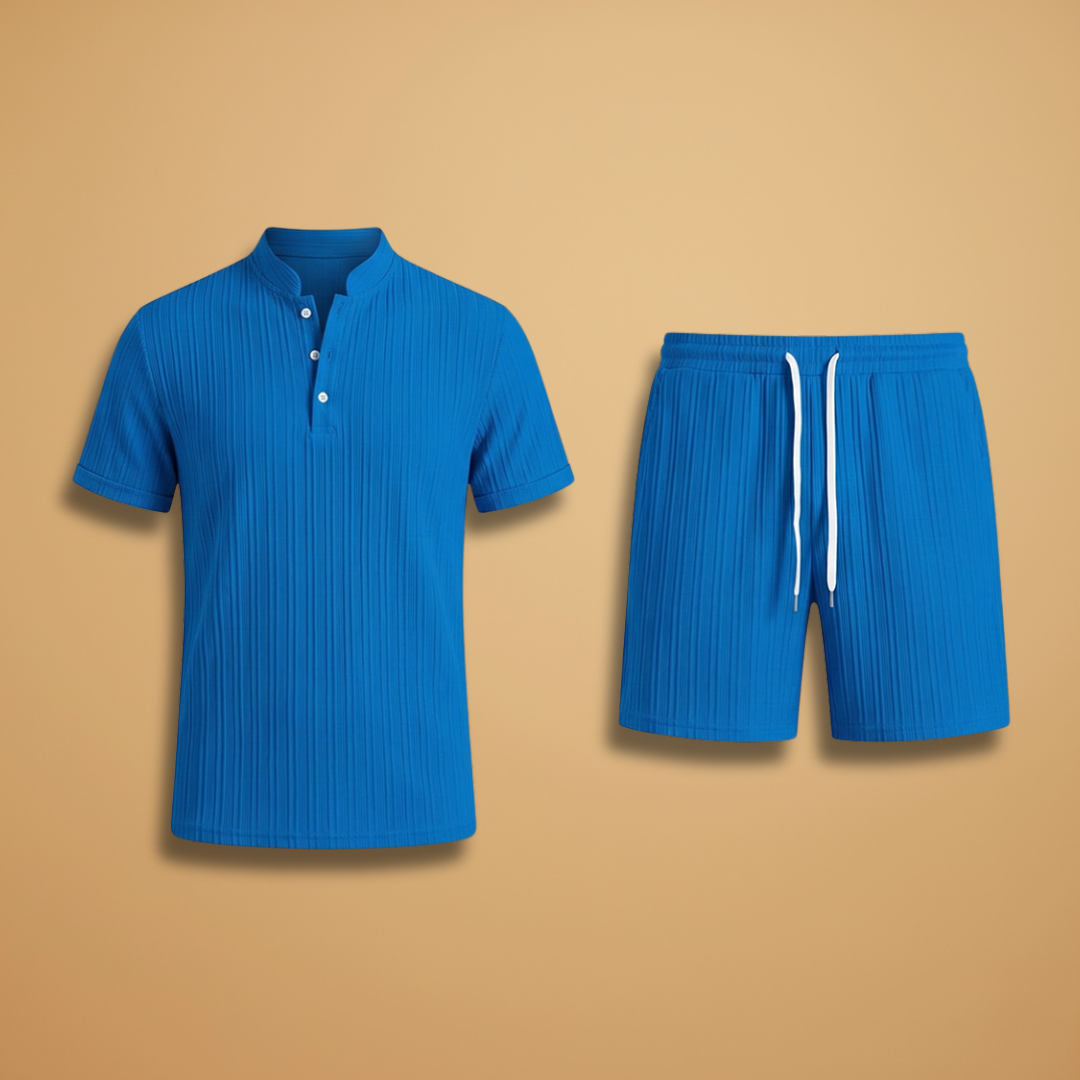 Summer Set with Ribbed Polo and Elastic Shorts