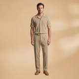 Summer Set with Short-Sleeved Shirt and Elastic Trousers