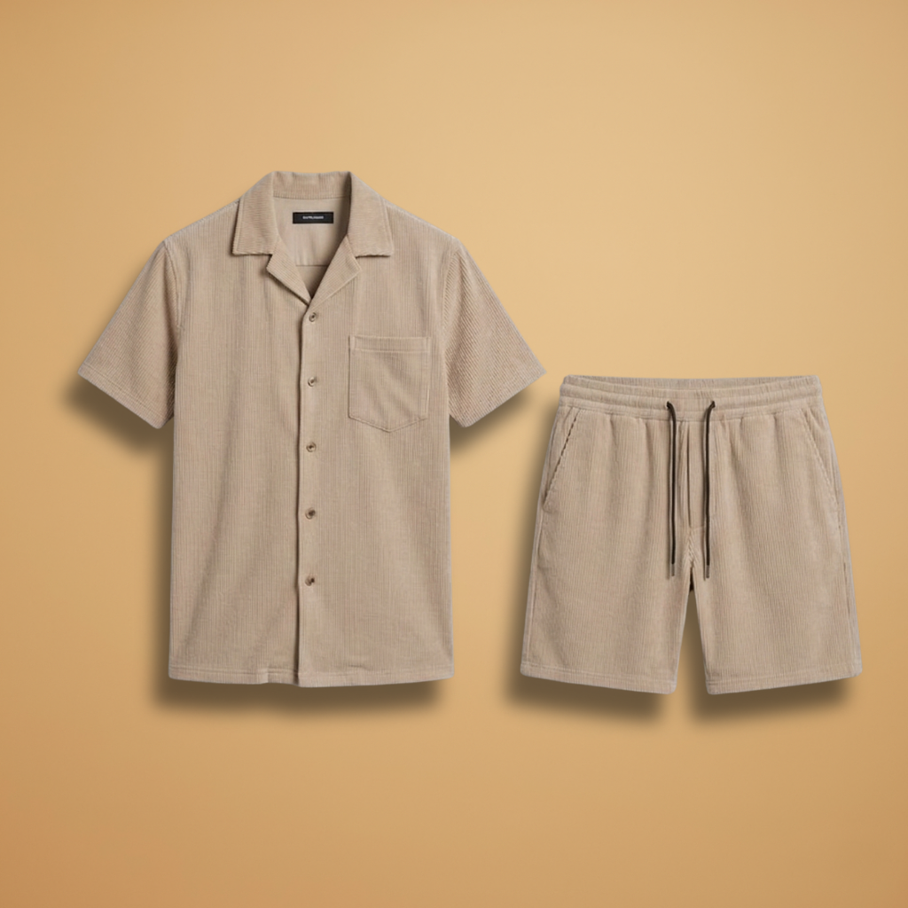 Summer Set with Short-Sleeve Shirt and Drawstring Shorts