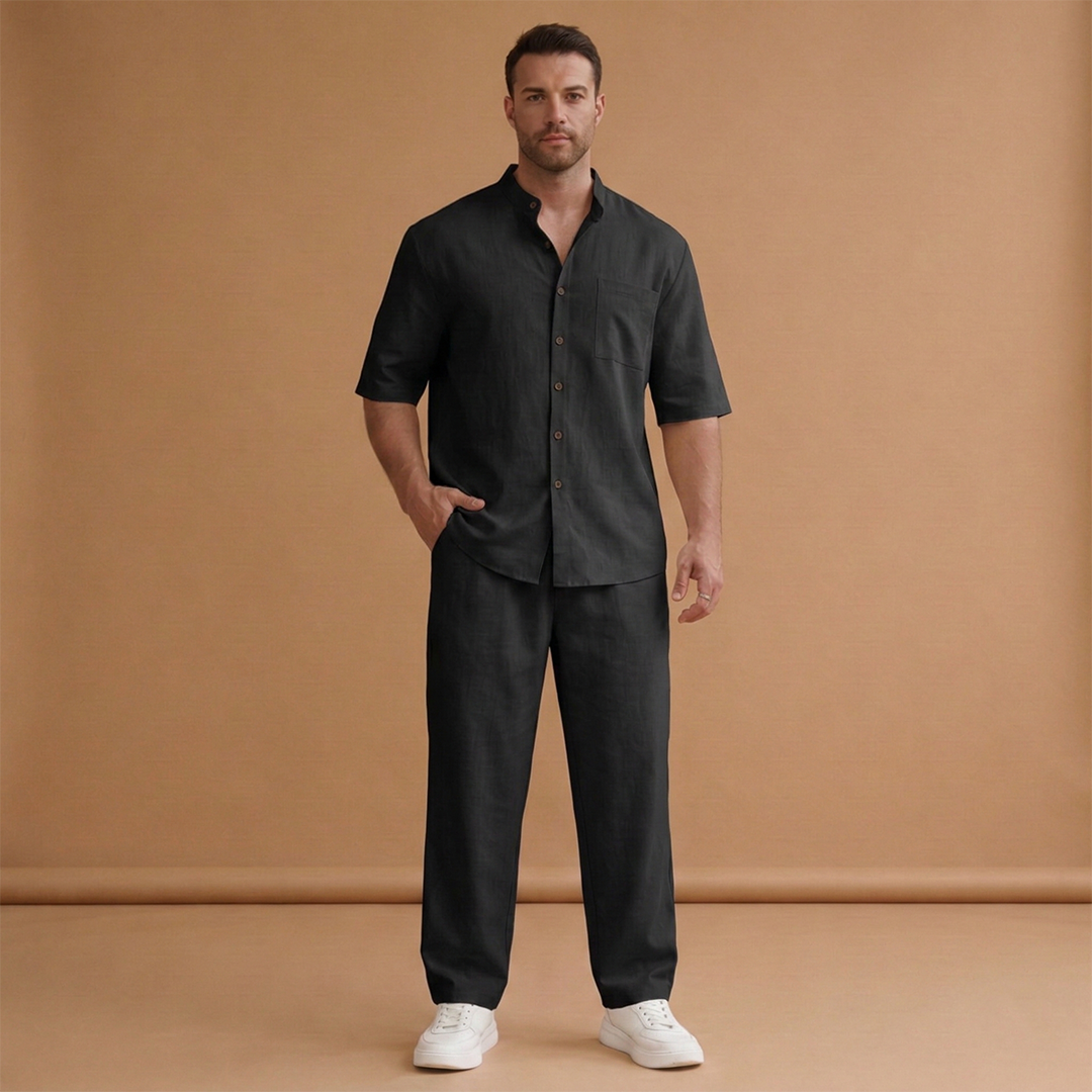 Summer Set with Short-Sleeved Shirt and Long Trousers