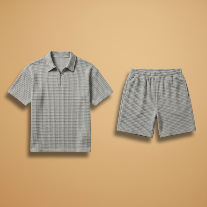 Set with Half-Zip and Quilted Texture