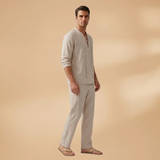 Set with Lace-Up Shirt and Wide-Leg Trousers