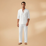 Set with Lace-Up Shirt and Wide-Leg Trousers