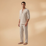 Set with Lace-Up Shirt and Wide-Leg Trousers