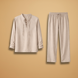 Set with Lace-Up Shirt and Wide-Leg Trousers