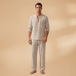 Set with Lace-Up Shirt and Wide-Leg Trousers