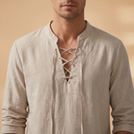 Set with Lace-Up Shirt and Wide-Leg Trousers