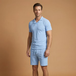 Sportswear Set with Polo Collar and Elastic Waistband