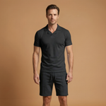 Sportswear Set with Polo Collar and Elastic Waistband