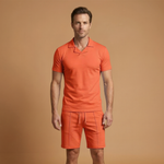 Sportswear Set with Polo Collar and Elastic Waistband