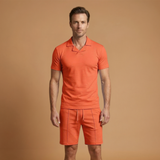 Sportswear Set with Polo Collar and Elastic Waistband